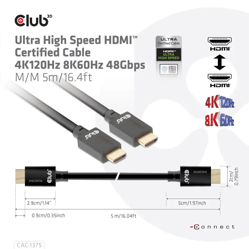 Cable hdmi to hdmi 5m-m-m cac-1375 club3d
