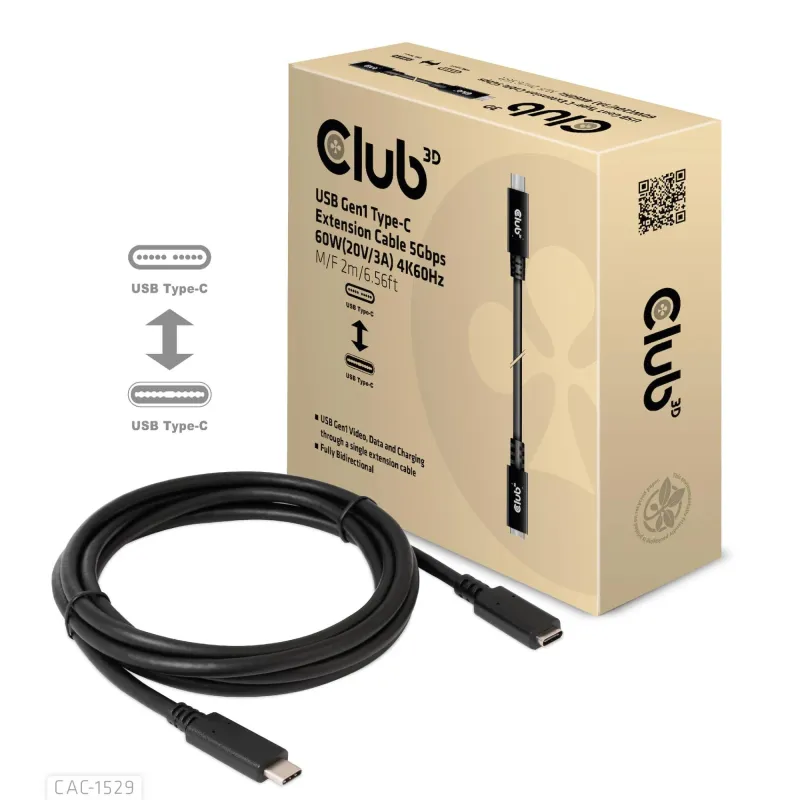 Cable usb-c to usb-c 2m-m-f cac-1529 club3d