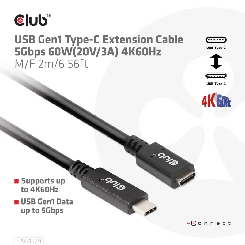Cable usb-c to usb-c 2m-m-f cac-1529 club3d