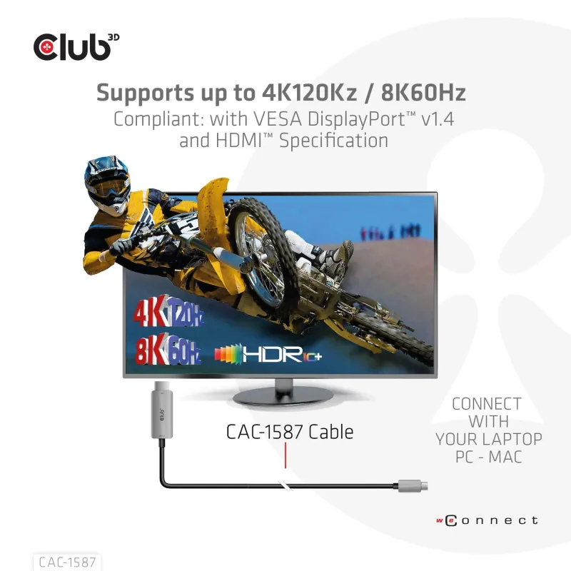 Cable usb-c to hdmi 3m-m-m cac-1587 club3d