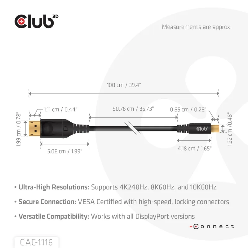Cable mini dp to dp 1m-m-m cac-1116 club3d