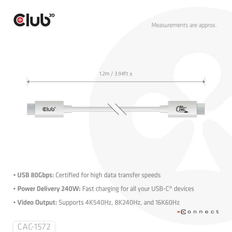 Cable usb-c to usb-c 1.2m-white cac-1572 club3d