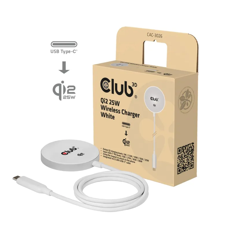 Mobile charger qi2 magsafe-25w wh cac-3026 club3d