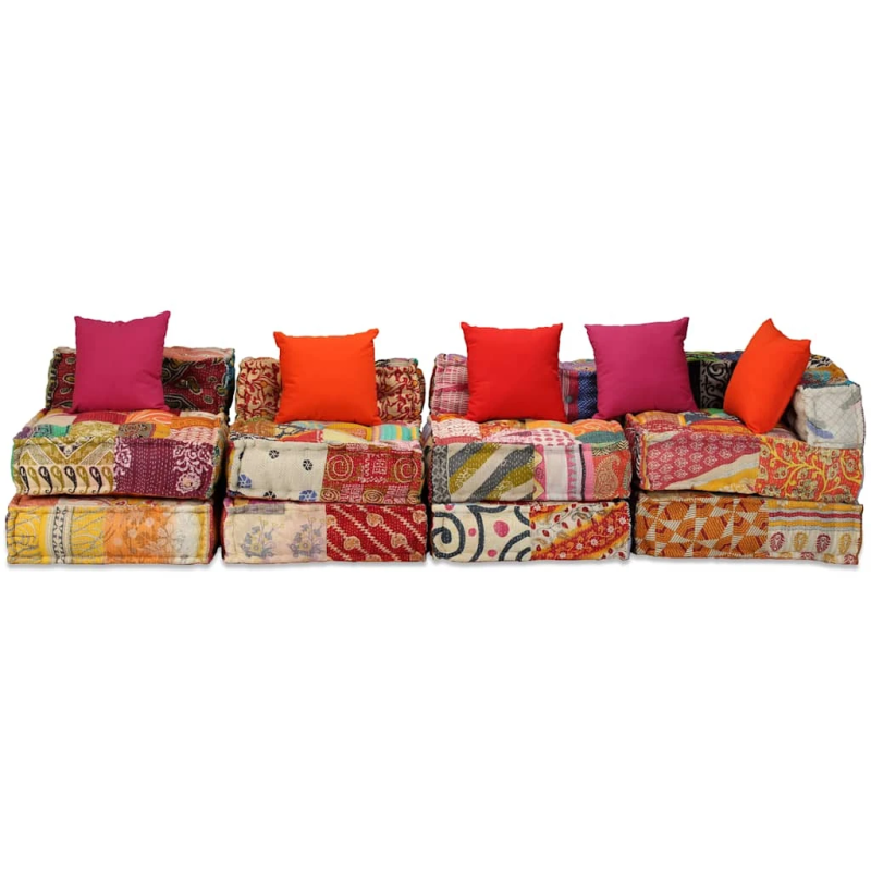 vidaXL četrvietīgs moduļu pufs, tekstilmozaīka, audums