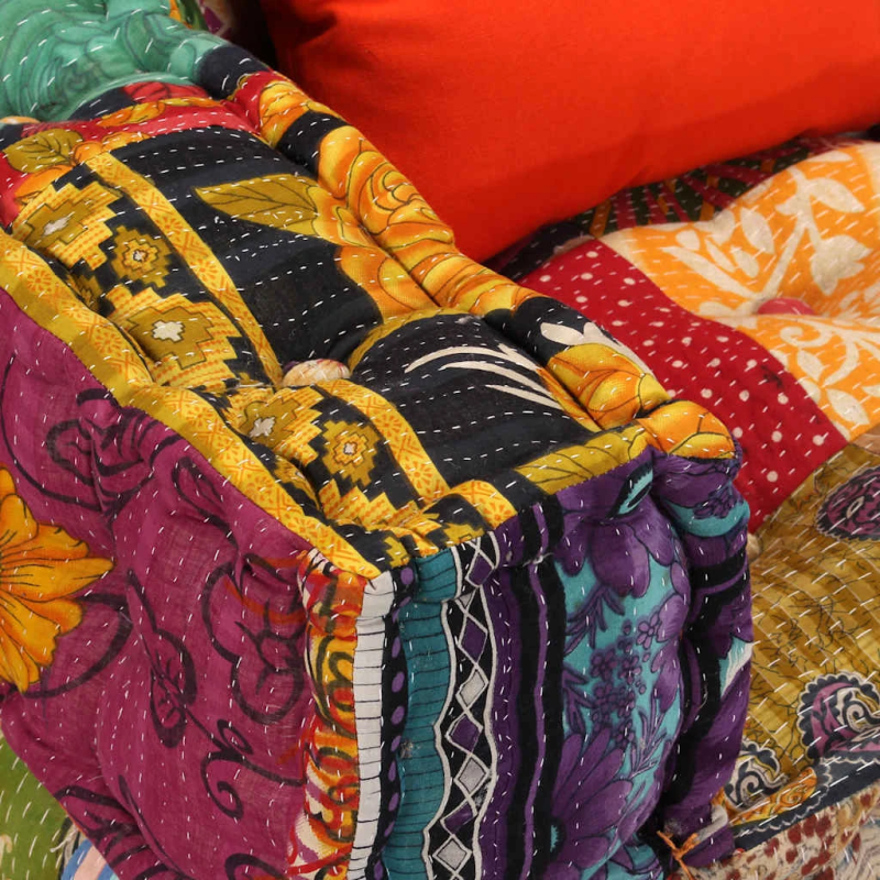 vidaXL divvietīgs moduļu pufs, tekstilmozaīka, audums