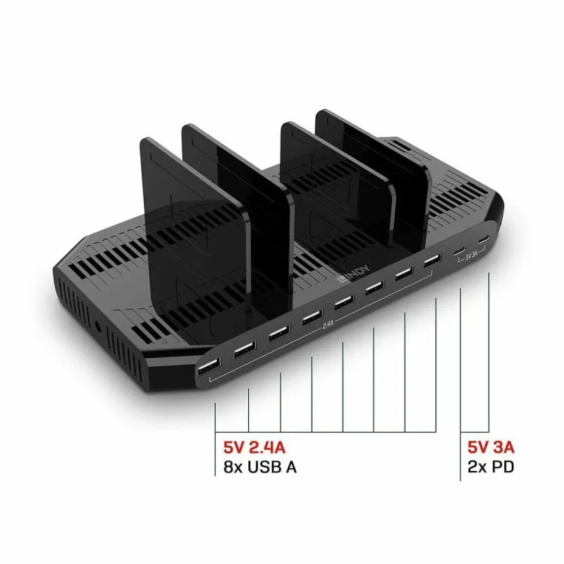 Charger station 120w usb-10port 73435 lindy