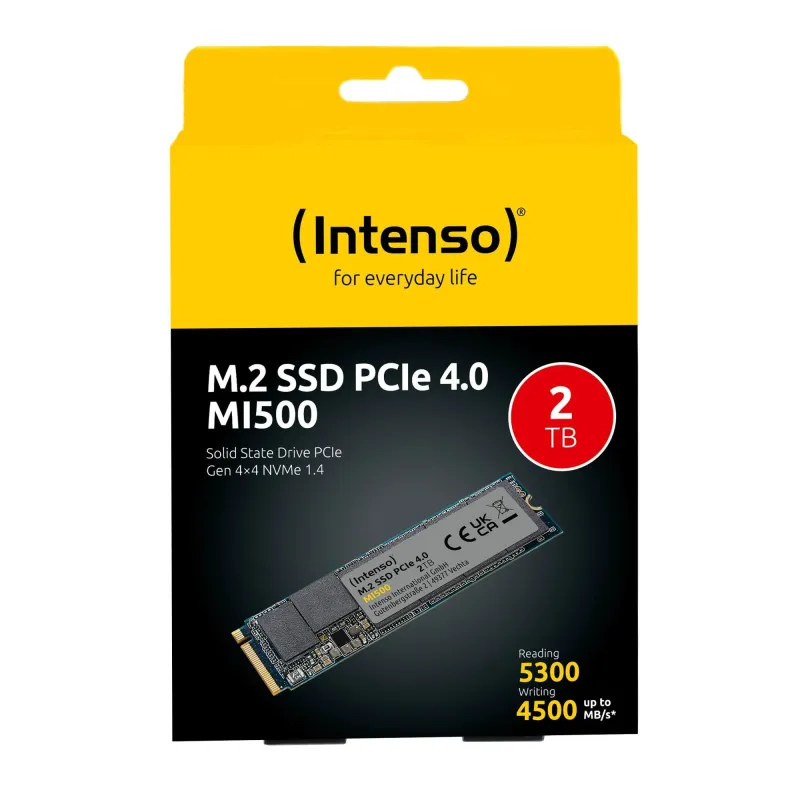 SSD-INTENSO-MI500-2TB-M.2-NVMe-3D NAND-Write speed 4500 MBytes-sec-Read speed 5300 MBytes-sec-4mm-TBW 1200 TB-MTBF 1500000