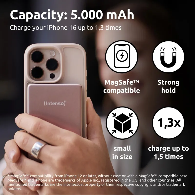 Power bank usb 5000mah mag-rose 7344023 intenso