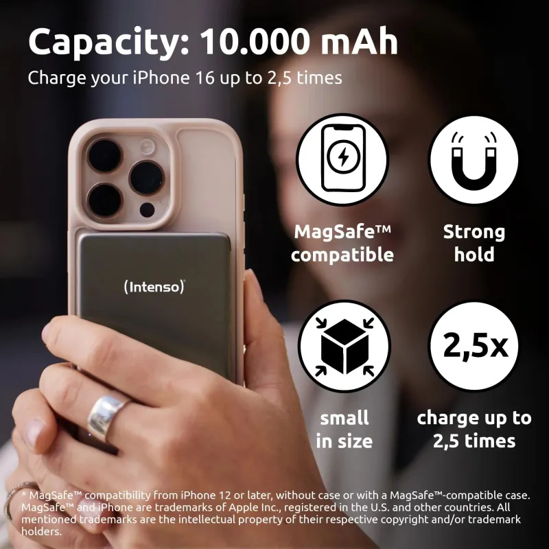 Power bank usb 10000mah mag-grey 7344034 intenso