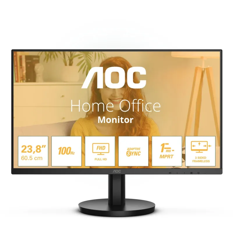LCD Monitor-AOC-24-Panel VA-1920x1080-16:9-100 Hz-Matte-1 ms-Speakers-Tilt-Colour Black-24B3HMA2