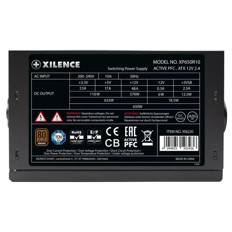 Power Supply-XILENCE-650 Watts-Efficiency 80 PLUS BRONZE-PFC Active-XN220