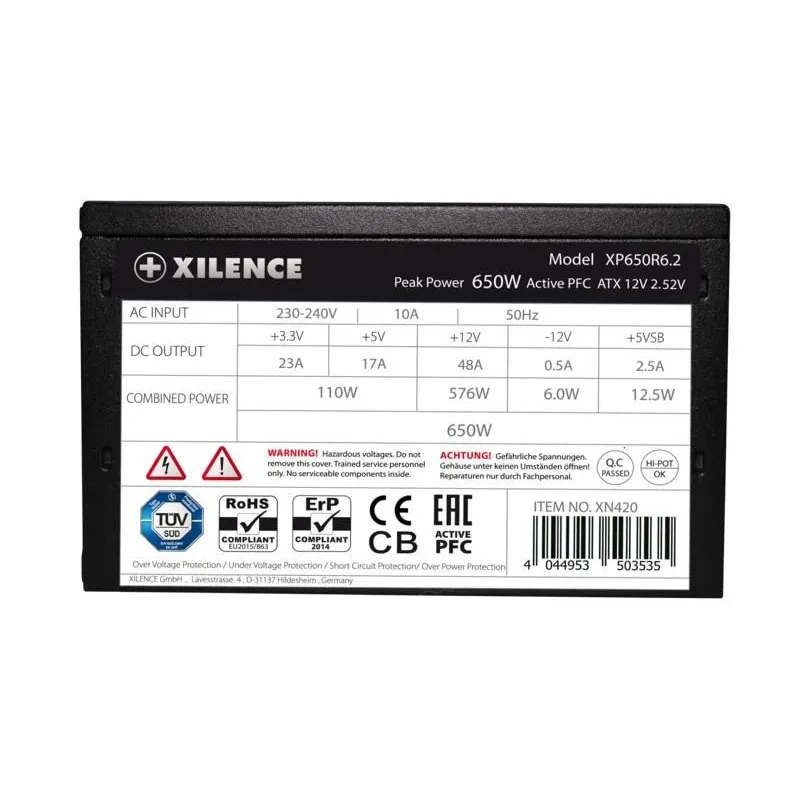 Power Supply-XILENCE-Performance C+ - XP650R6.2-ATX-PC-200 - 240 V-650 W-XN421BULK