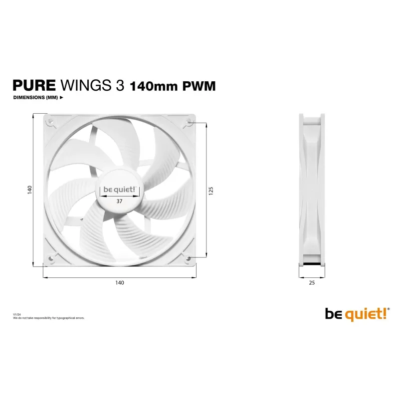 Case fan 140mm pure wings 3-white pwm bl112 be quiet
