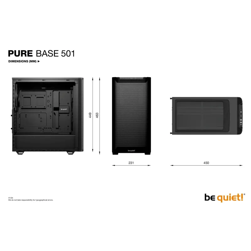 Case-BE QUIET-PURE BASE 501-MidiTower-Not included-ATX-MicroATX-MiniITX-Colour Black-BGW74