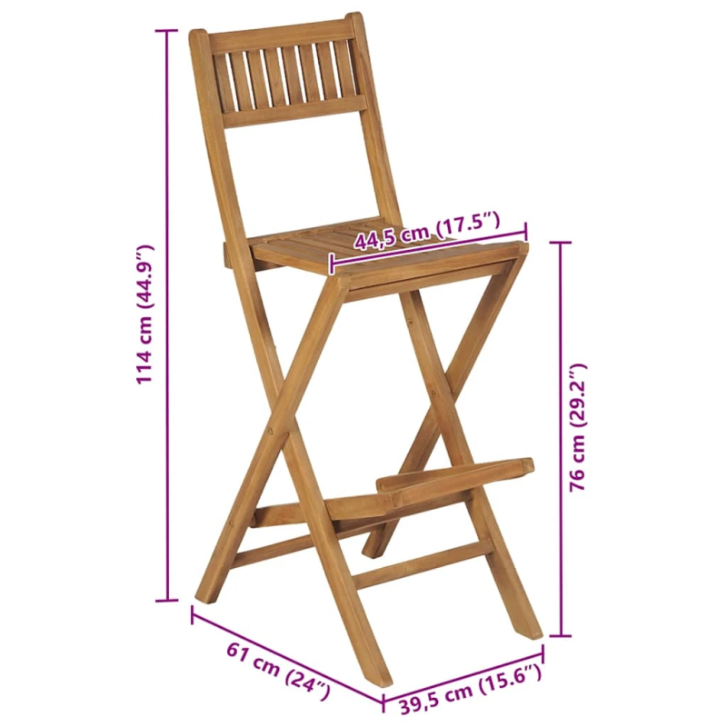 vidaXL saliekami dārza bāra krēsli, 2 gab., masīvs tīkkoks