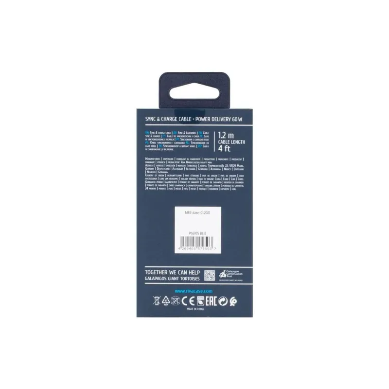 Cable usb-c to usb-c 1.2m-blue ps6105 bl12 rivacase