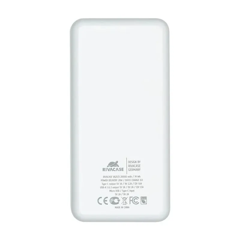 Power bank usb 20000mah-va2572 white rivacase