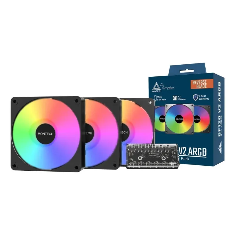 Case fan 120mm gf120r v2-argb pwm 3i1 ,b, montech