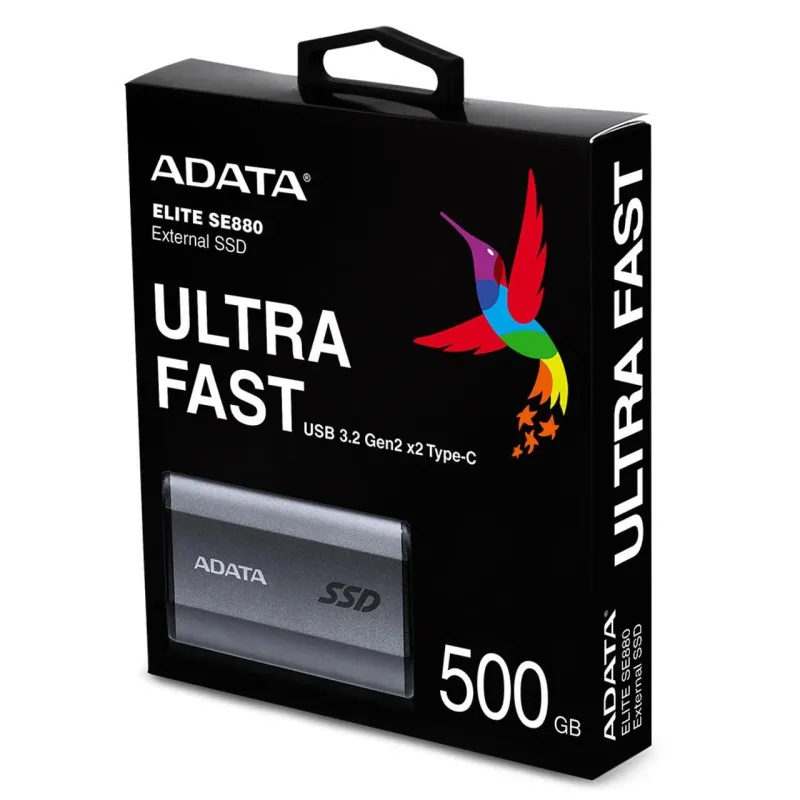 External SSD-ADATA-SE880-500GB-USB-C-Write speed 2000 MBytes-sec-Read speed 2000 MBytes-sec-AELI-SE880-500GCGY
