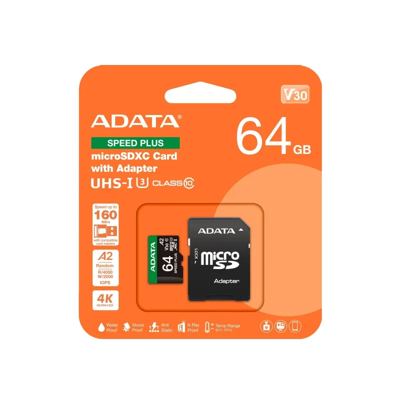 Memory micro sdxc 64gb uhs-i-ud64gui3v30a2sp-ra1 adata