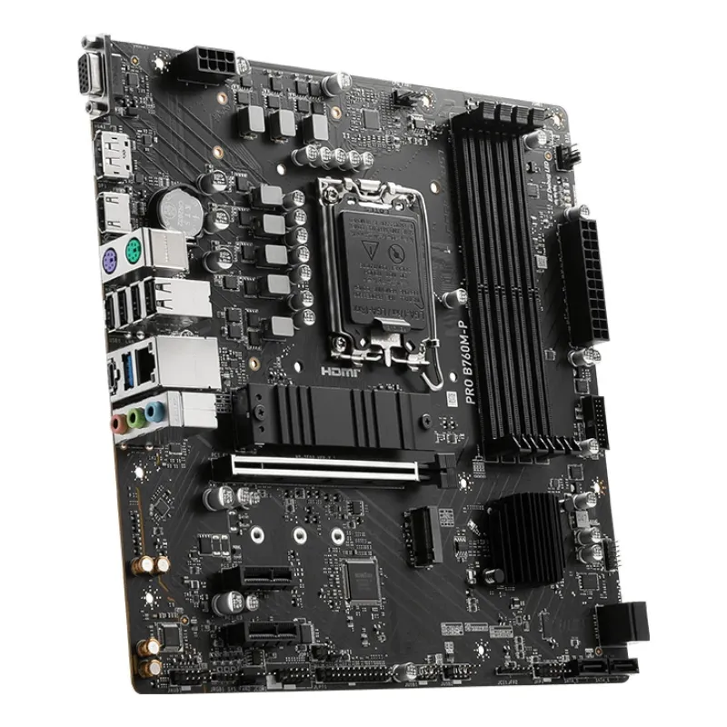Mainboard-MSI-Intel B760 Express-LGA1700-Micro-ATX-Memory DDR5-Memory slots 4-2xPCI-Express 1x-1xPCI-Express 16x-2xM.2-1x15pin