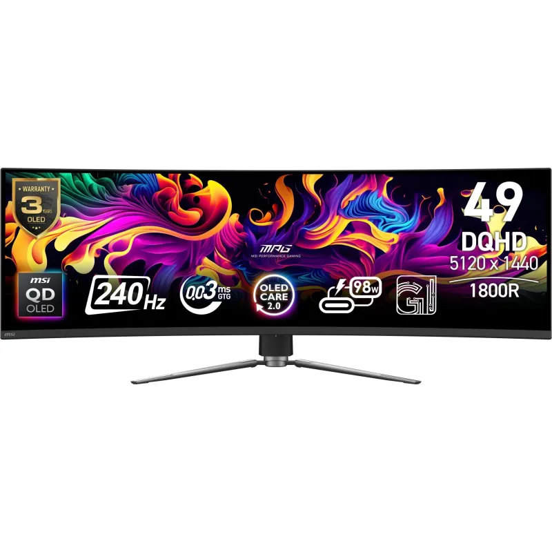 Monitor-MSI-49 -5120 x 1440 pixels-Dual QHD-Native aspect ratio 32:9-QD-OLED-Curved-MPG491CQPXQD-OLED
