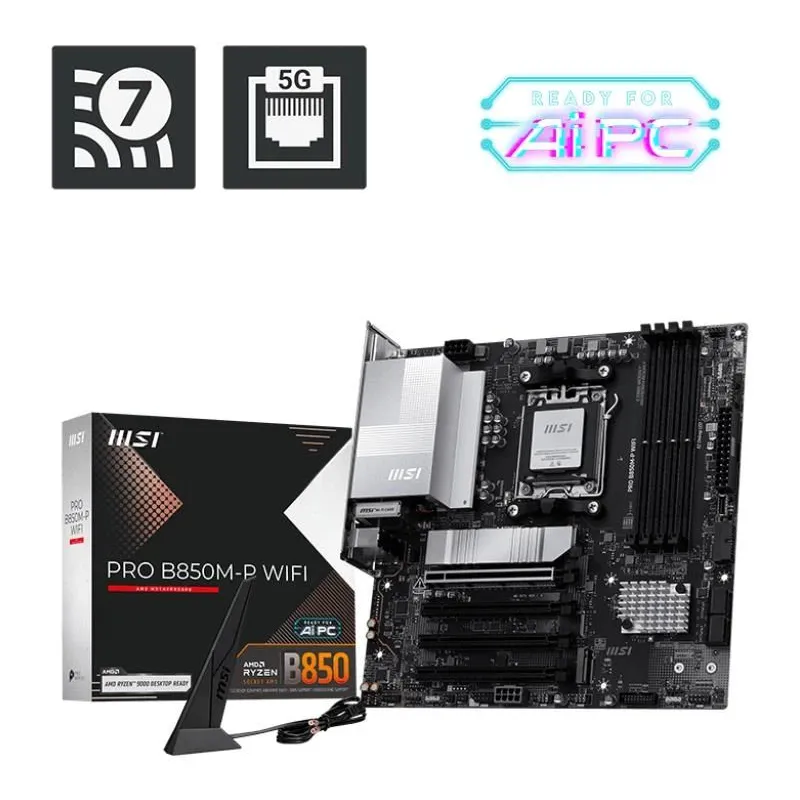 Mainboard-MSI-AMD B850-SAM5-Micro-ATX-Memory DDR5-Memory slots 4-PROB850M-PWIFI