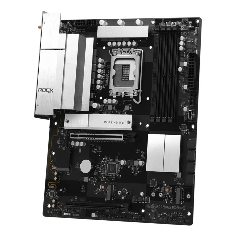 Mainboard-ASROCK-B860 Rock WiFi 7-Intel B860-LGA 1851 ,Socket V1,-ATX-RAM DDR5-SDRAM-4xSlots-Wi-Fi Yes-Bluetooth Yes-3xNumber of