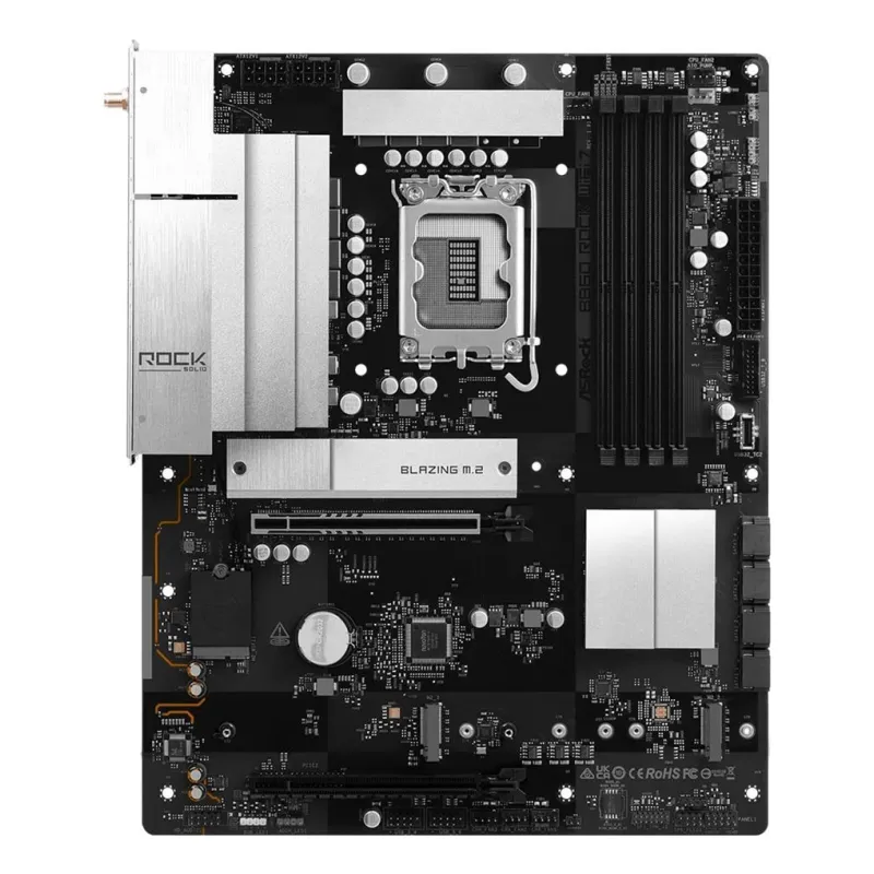 Mainboard-ASROCK-B860 Rock WiFi 7-Intel B860-LGA 1851 ,Socket V1,-ATX-RAM DDR5-SDRAM-4xSlots-Wi-Fi Yes-Bluetooth Yes-3xNumber of