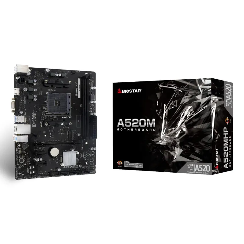 Mainboard-BIOSTAR-AMD A520-SAM4-Micro-ATX-Memory DDR4-Memory slots 2-2xPCI-Express 3.0 1x-1xPCI-Express 3.0 16x-1xM.2-1x15pin