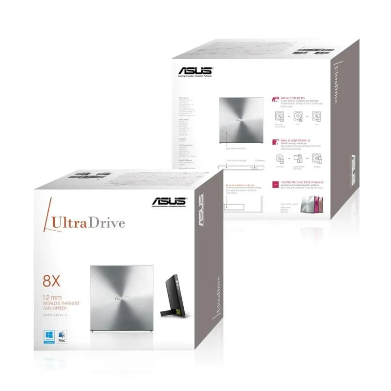 Dvd rw usb2 8x ext rtl-sdrw-08u5s-u-silver-asus asus
