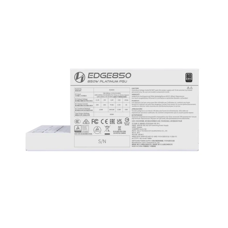 Power Supply-LIAN LI-EDGE850-850 Watts-Efficiency 80 PLUS PLATINIUM-PFC Active-G9P.EG0850.WE00.EU