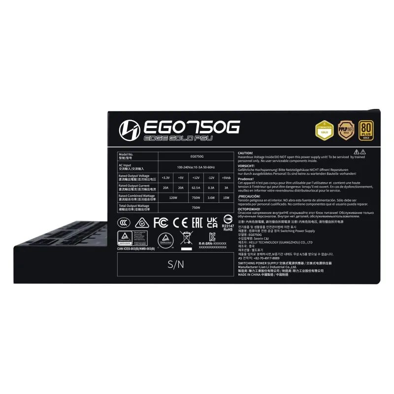 Power Supply-LIAN LI-EDGE GOLD 750-750 Watts-Efficiency 80 PLUS GOLD-PFC Active-G9P.EG0750G.B000.EU