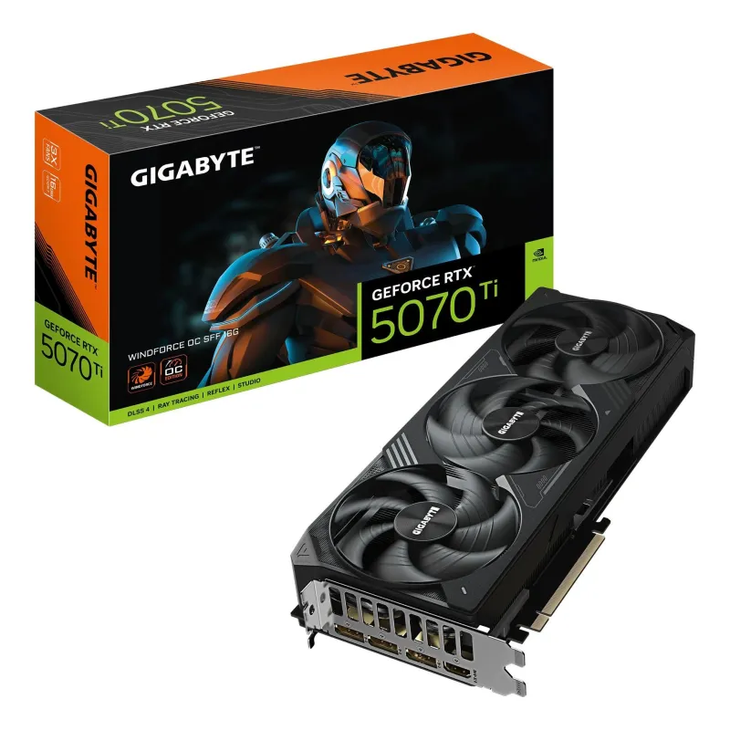 Graphics Card-GIGABYTE-NVIDIA GeForce RTX 5070 Ti-16 GB-GDDR7-256 bit-PCIE 5.0 16x-Triple slot Fansink-GV-N507TWF3OC-16GD1.0