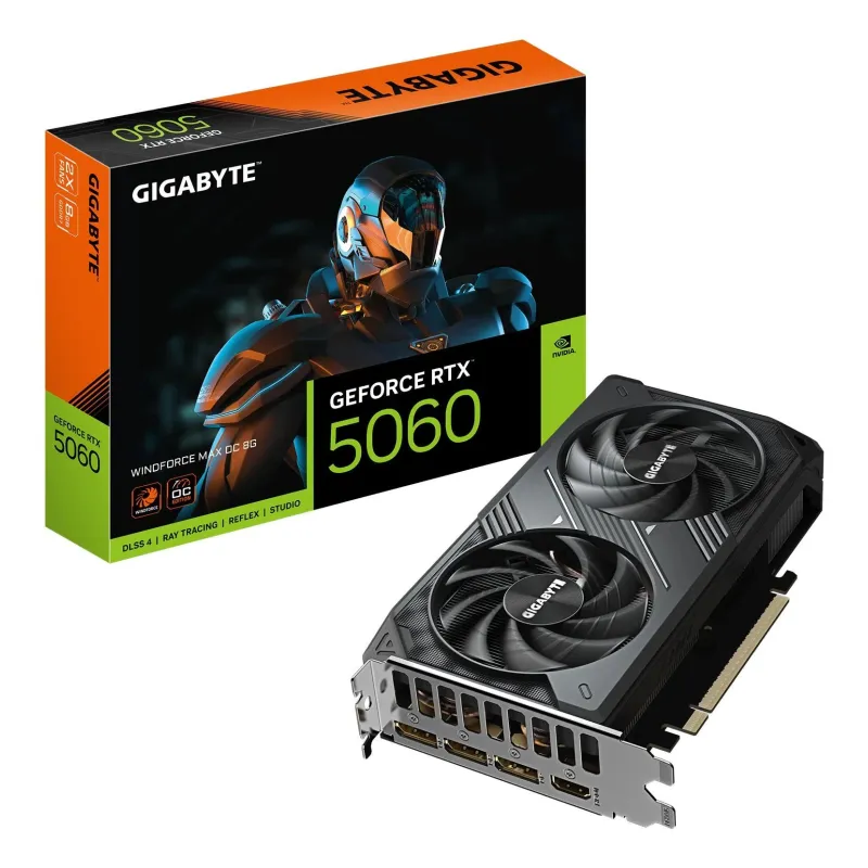 Graphics Card-GIGABYTE-NVIDIA-GeForce RTX 5060-2512 MHz-8 GB-GDDR7-128 bit-PCI Express 5.0-Active-GV-N5060WF2MAXOC-8GD