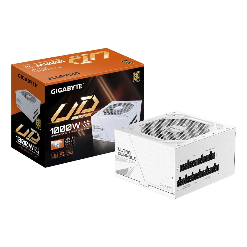 Power Supply-GIGABYTE-UD1000GM PG5 ICE-ATX 3.1-1000 Watts-Efficiency 80 PLUS GOLD-PFC Active-MTBF 100000 hours-GP-UD1000GMPG5ICE