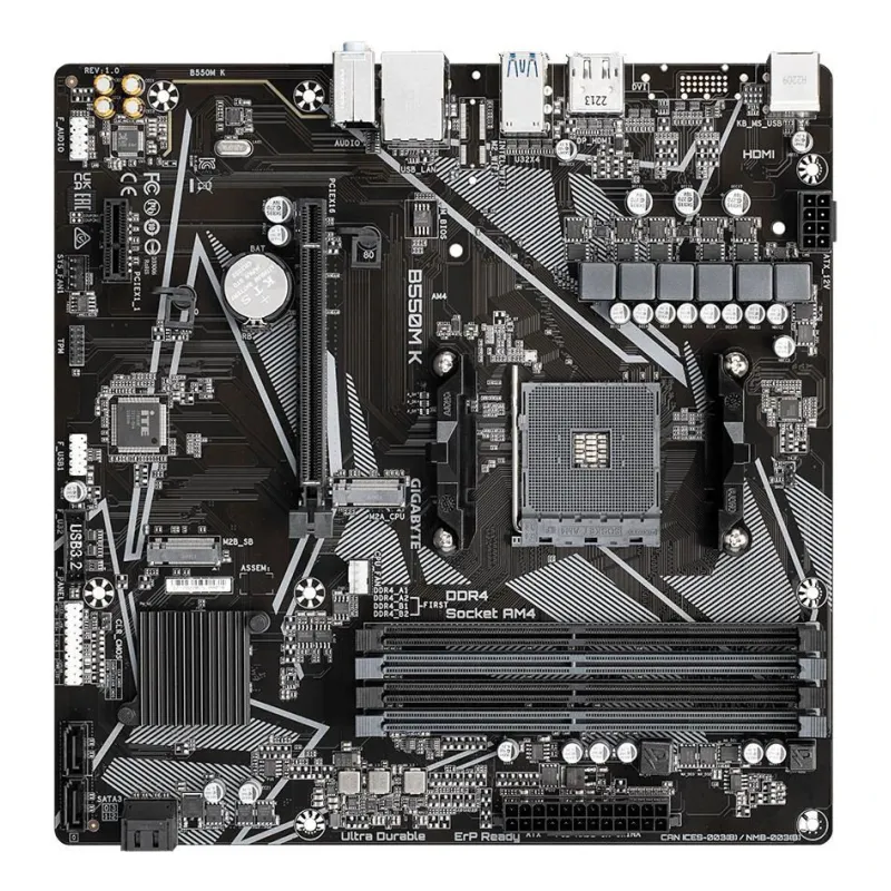 Gigabyte - B550M K 1.0 M-B - Processor family AMD - Processor socket AM4 - DDR4 DIMM - Memory slots 4 - Supported hard disk