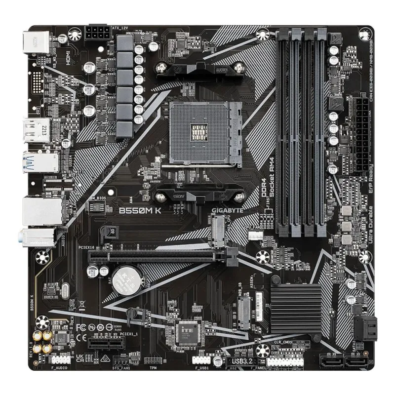 Gigabyte - B550M K 1.0 M-B - Processor family AMD - Processor socket AM4 - DDR4 DIMM - Memory slots 4 - Supported hard disk