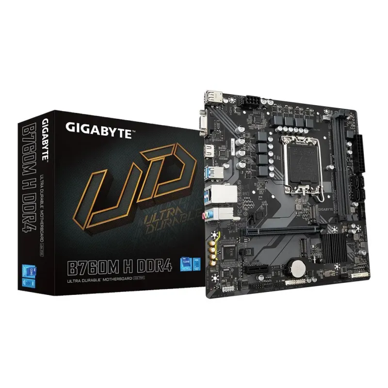 Mainboard-GIGABYTE-Intel B760 Express-LGA1700-Micro-ATX-Memory DDR4-Memory slots 2-1xPCI-Express 3.0 1x-1xPCI-Express 4.0
