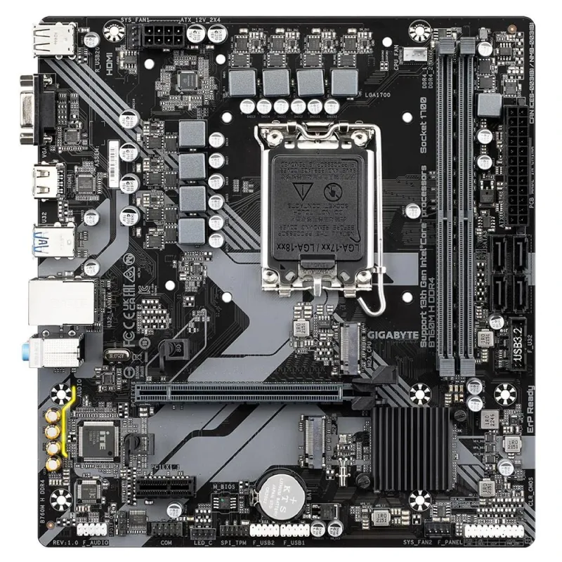 Mainboard-GIGABYTE-Intel B760 Express-LGA1700-Micro-ATX-Memory DDR4-Memory slots 2-1xPCI-Express 3.0 1x-1xPCI-Express 4.0