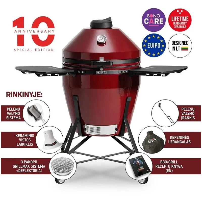Grils Kamado Bono GRANDE EVO 25. sarkana. 80 cm