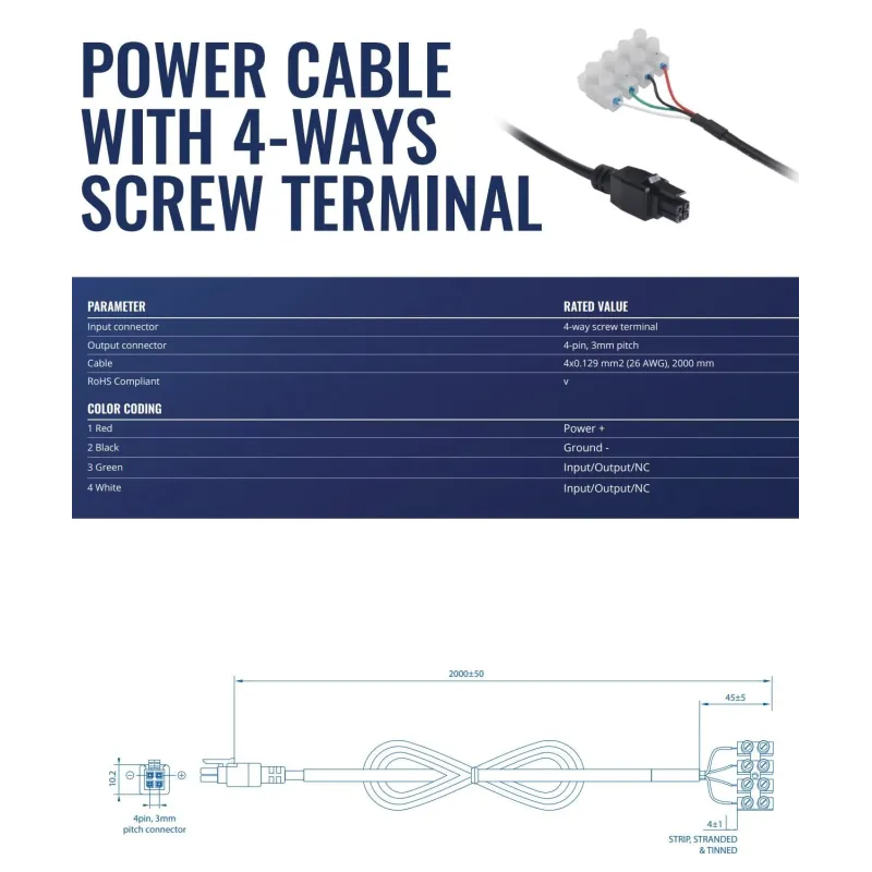 Net acc power cable 4way screw-terminal pr2fk20m teltonika