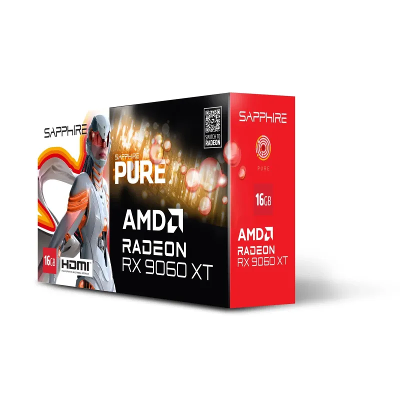 Graphics Card-SAPPHIRE-AMD Radeon RX 9060 XT-16 GB-GDDR6-128 bit-Dual Slot Fansink-11350-02-20G