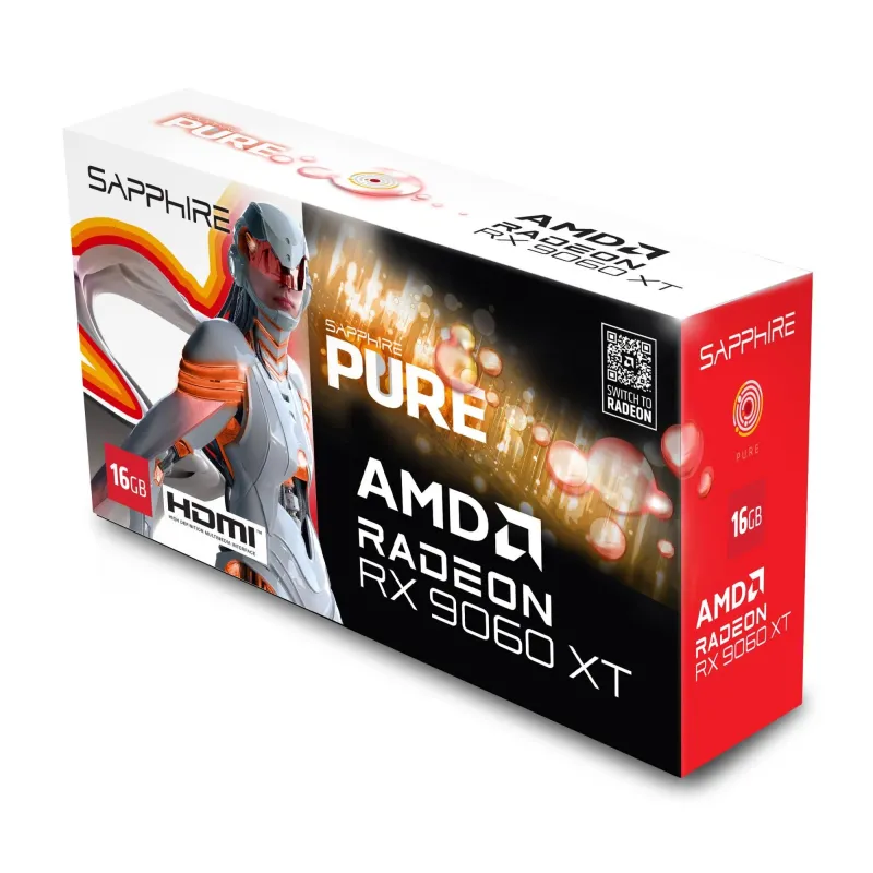 Graphics Card-SAPPHIRE-AMD Radeon RX 9060 XT-16 GB-GDDR6-128 bit-Dual Slot Fansink-11350-02-20G