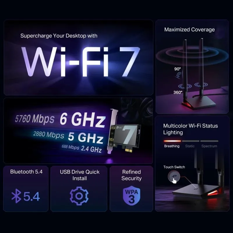 Wrl adapter 9300mbps wi-fi 7-archer tbe550e tp-link
