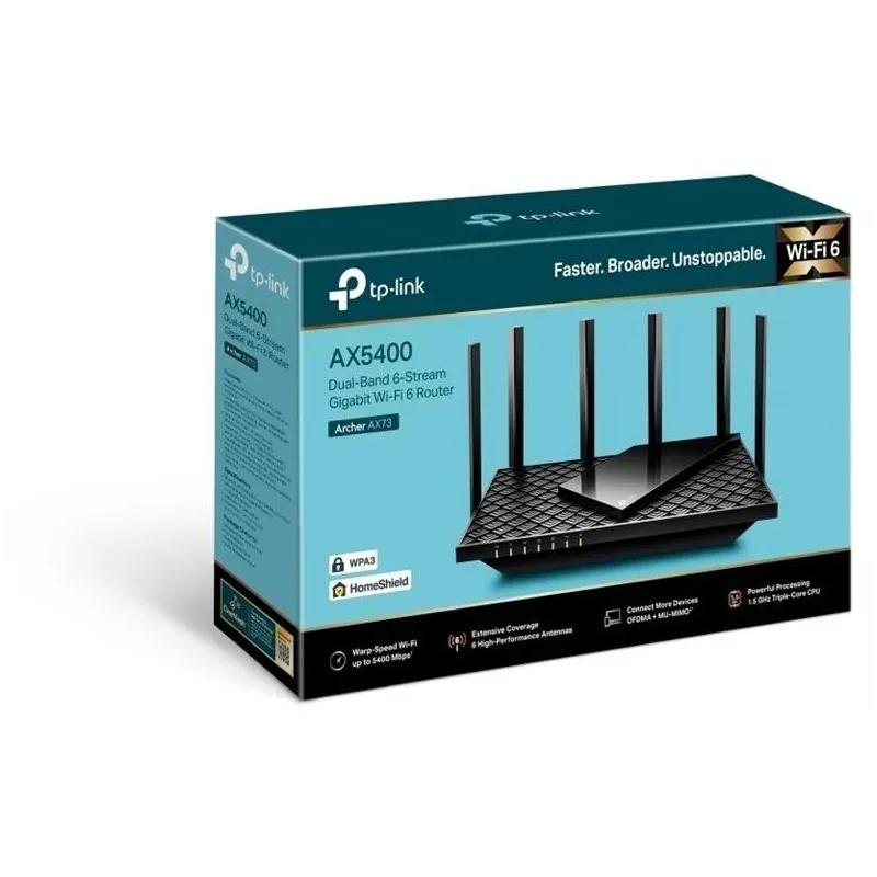 Wireless Router-TP-LINK-Wireless Router-5400 Mbps-USB 3.0-1 WAN-4x10-100-1000M-Number of antennas 6-ARCHERAX72