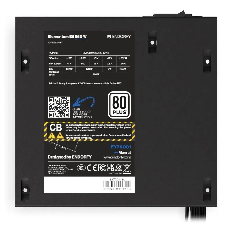 Power Supply-ENDORFY-Elementum E5 550 W-550 Watts-Efficiency 80 PLUS-EY7A001
