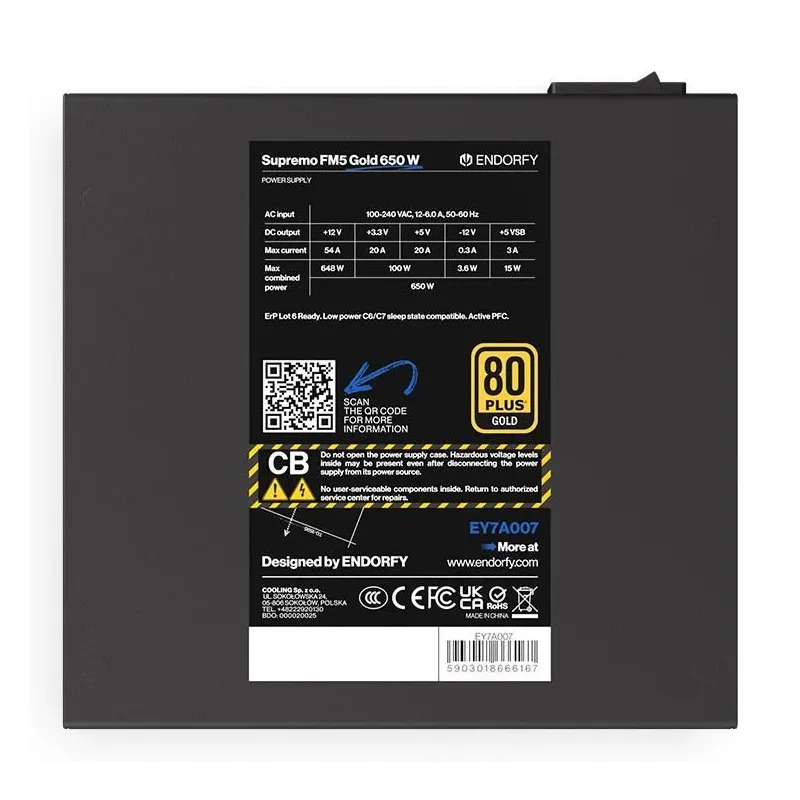 Power Supply-ENDORFY-EY7A007-650 Watts-Efficiency 80 PLUS GOLD-MTBF 100000 hours-EY7A007