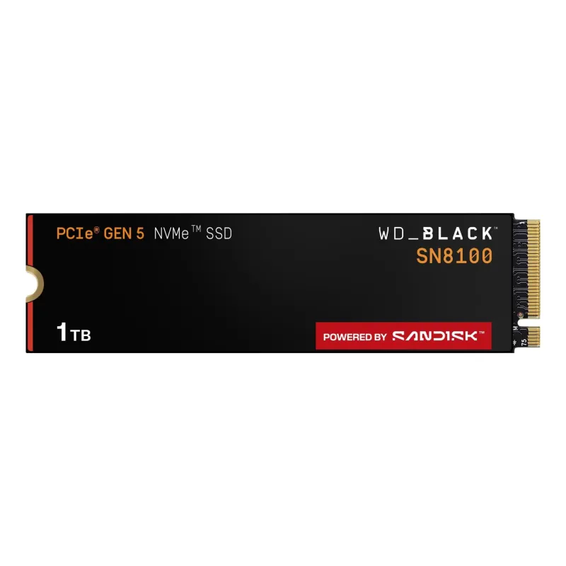 SSD-SANDISK-2400xTBW rating-NVMe Yes-PCI Express 5.0-M.2-1000 GB-POWERED BY SANDISK-Black SN8100-WDS100T1X0M