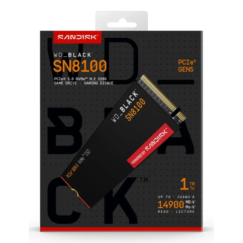 SSD-SANDISK-2400xTBW rating-NVMe Yes-PCI Express 5.0-M.2-1000 GB-POWERED BY SANDISK-Black SN8100-WDS100T1X0M